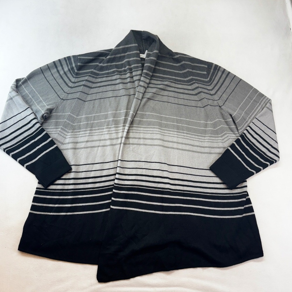Ralsey Cardigan Sweater Women 2X Gray‎ Ombre Striped Open Front Shawl Collar